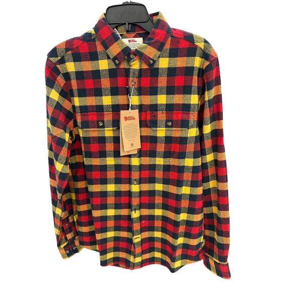 Fjallraven Shirt Mens Medium True Red Skog Flannel Slim Fit Outdoor Hiking NWT - Picture 1 of 7